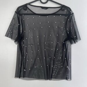 Elegant Black Sheer Blouse with Pearl Accents